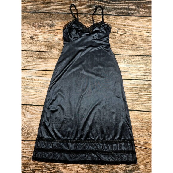 VTG Adonna JCPENNEY Black All Nylon Slip Nightgown Lace Trim Women Sz 32 USA EUC - Picture 5 of 12